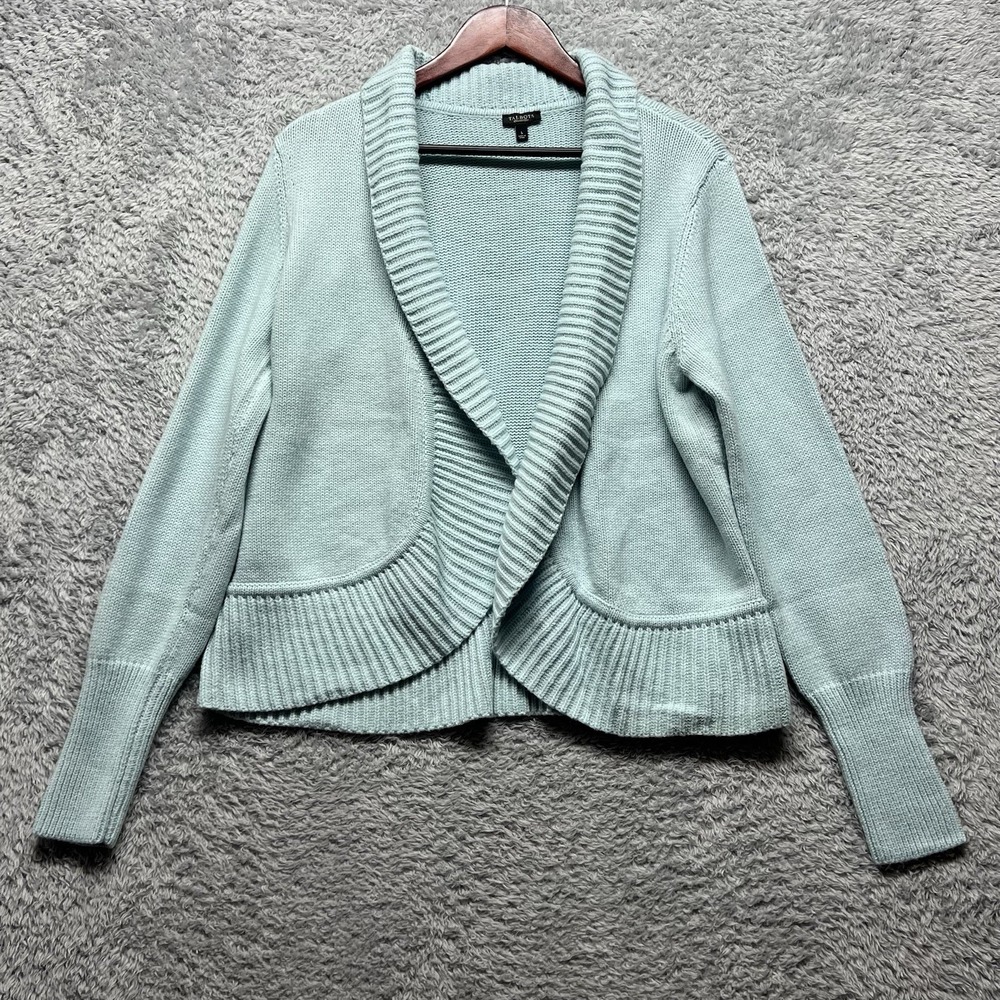 Talbots Sweater Cardigan Womens‎ Large Blue Lambswool Blend Shawl Collar Open
